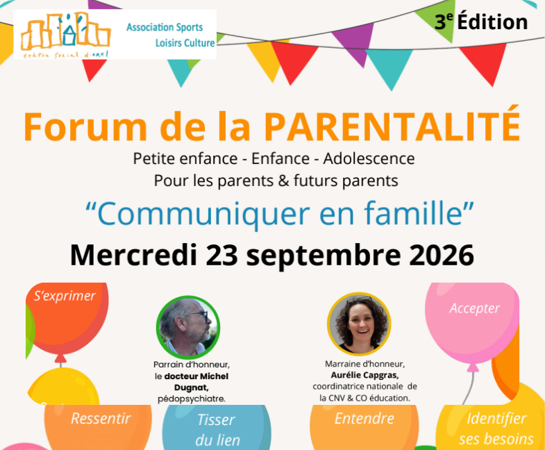 Forum Parentalité CS Orel Avignon Affiche du forum parentalité du Centre Social d'Orel à Avignon le 23 septembre 2026